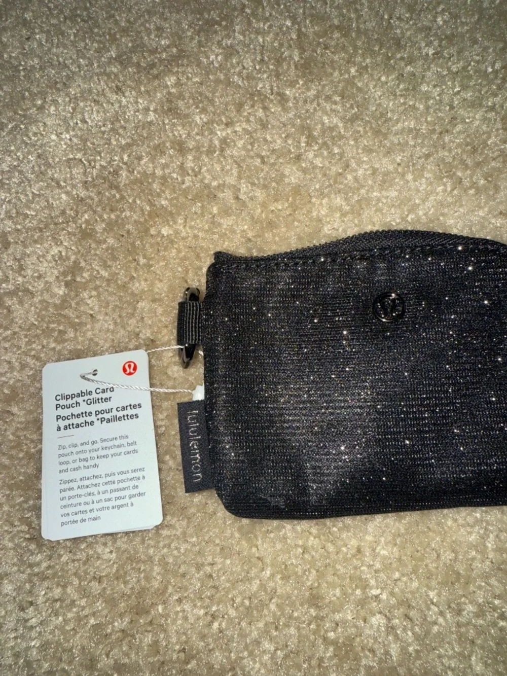 NWT Lululemon Black Glitter Clippable Card Pouch